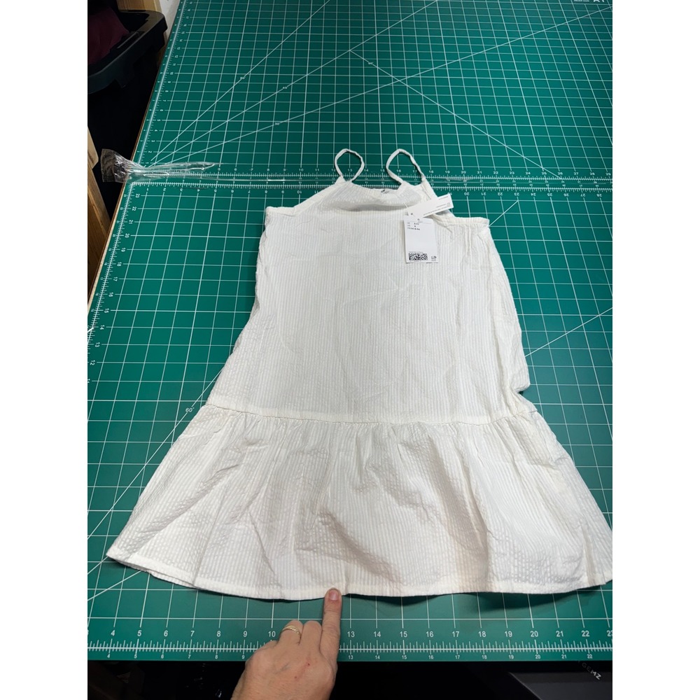 HM Girls White Seersucker Tiered Dress Spaghetti Strap Size 8 NWT